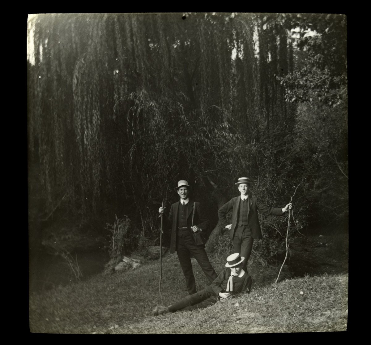 Frank, Augustus and John [Wardell] near willows - beside the Yarra River ? (1910–20)
