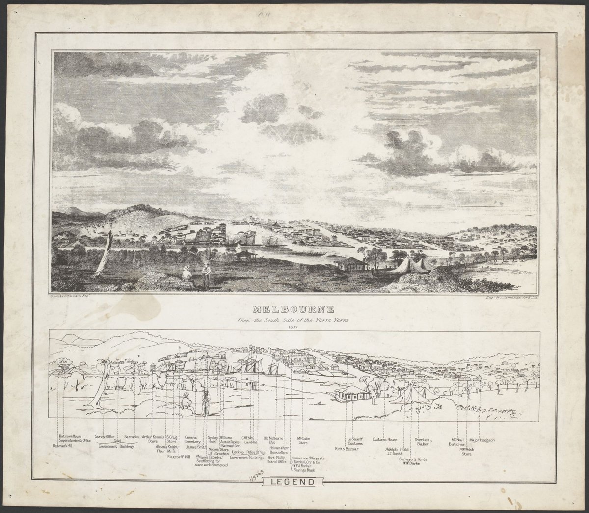 Melbourne from the south side of the Yarra Yarra 1839, Yarra River (1937?)