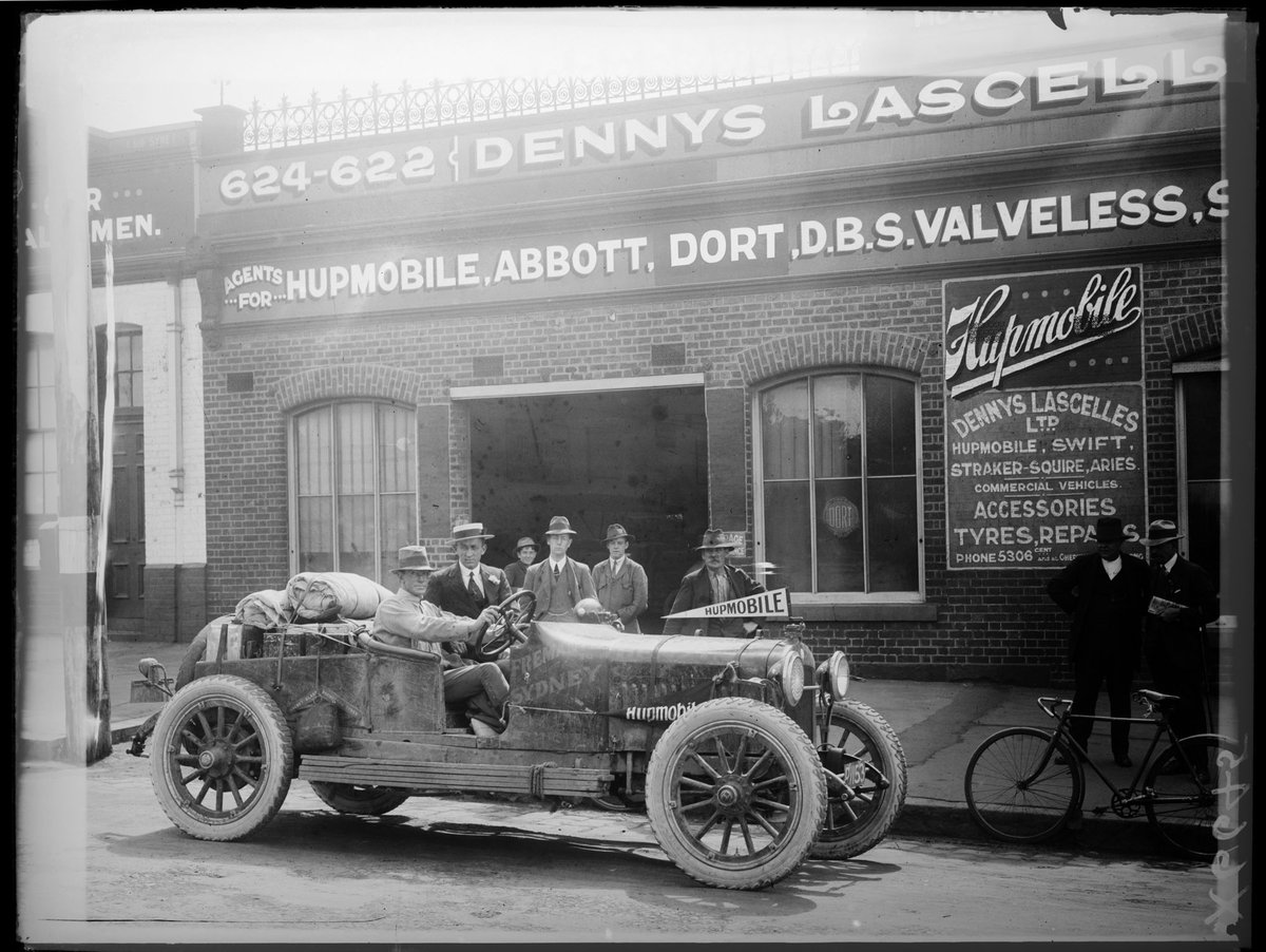 Mr Burton and Mr Smith outside Dennys Lascelles Garage, Elizabeth Street, Melbourne in their record breaking Hupmobile, Melbourne City (1918)