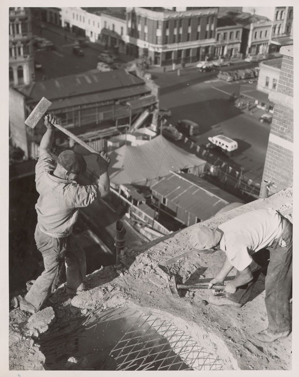 Demolition of one of the Old Melbourne Hospital wings to make way for the new building, Melbourne City (1953)