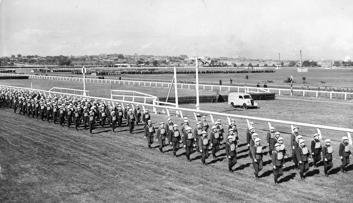Parade of A.R.P. [i.e. Air Raid Precautions] personnel at Flemington (c. 1943)