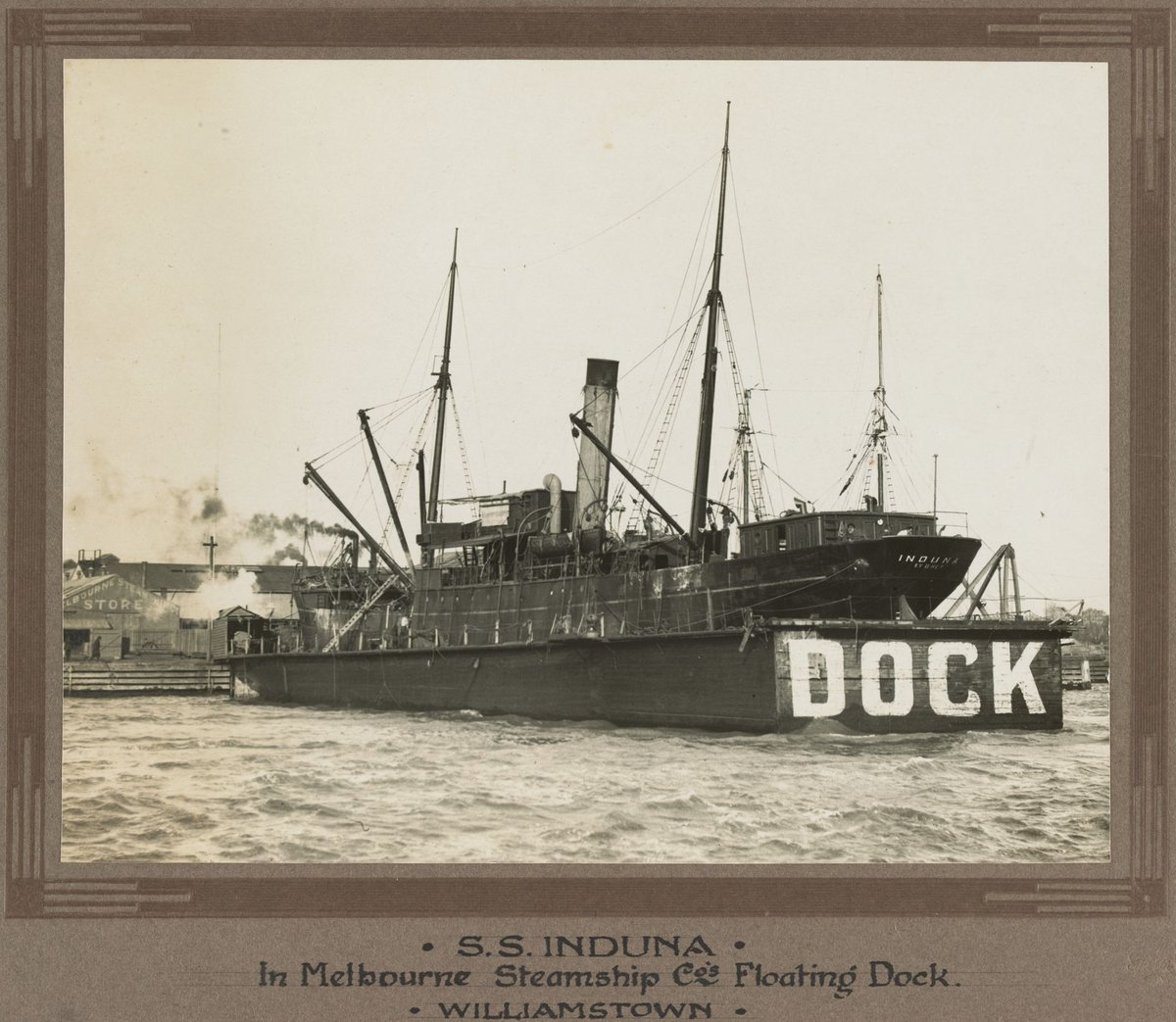 S.S. Induna in Melbourne Steamship Co's floating dock, Williamstown (1913–26)