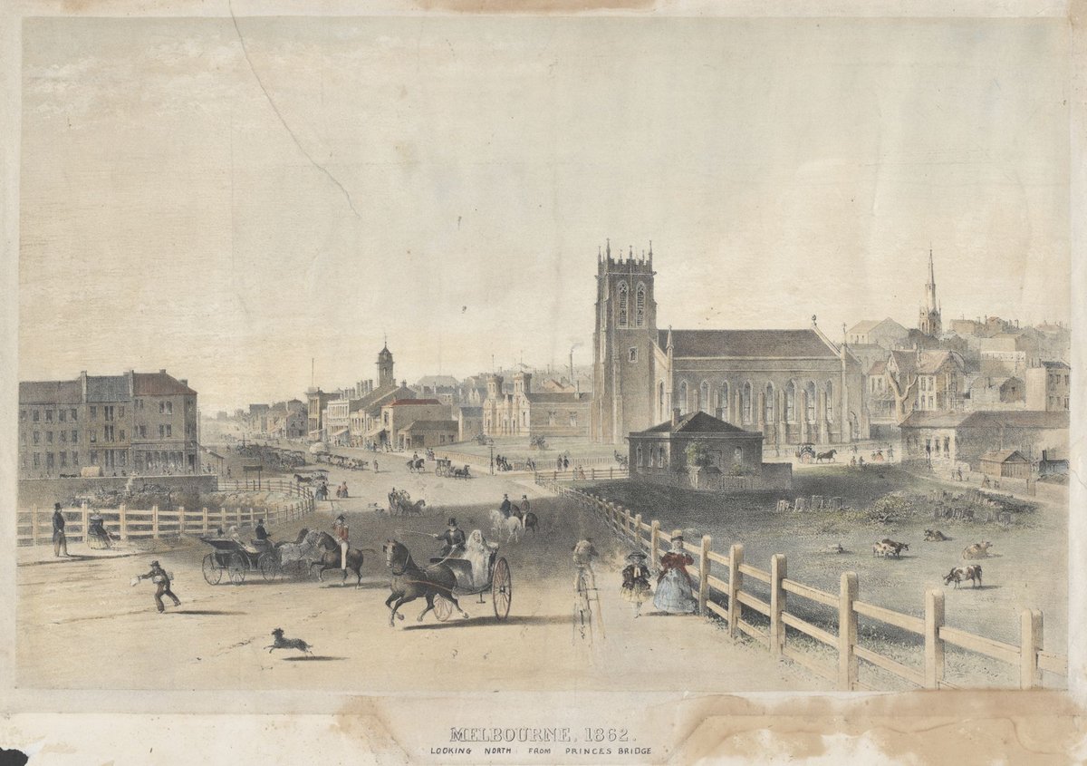 Melbourne, 1862, looking north from Princes Bridge, Melbourne City