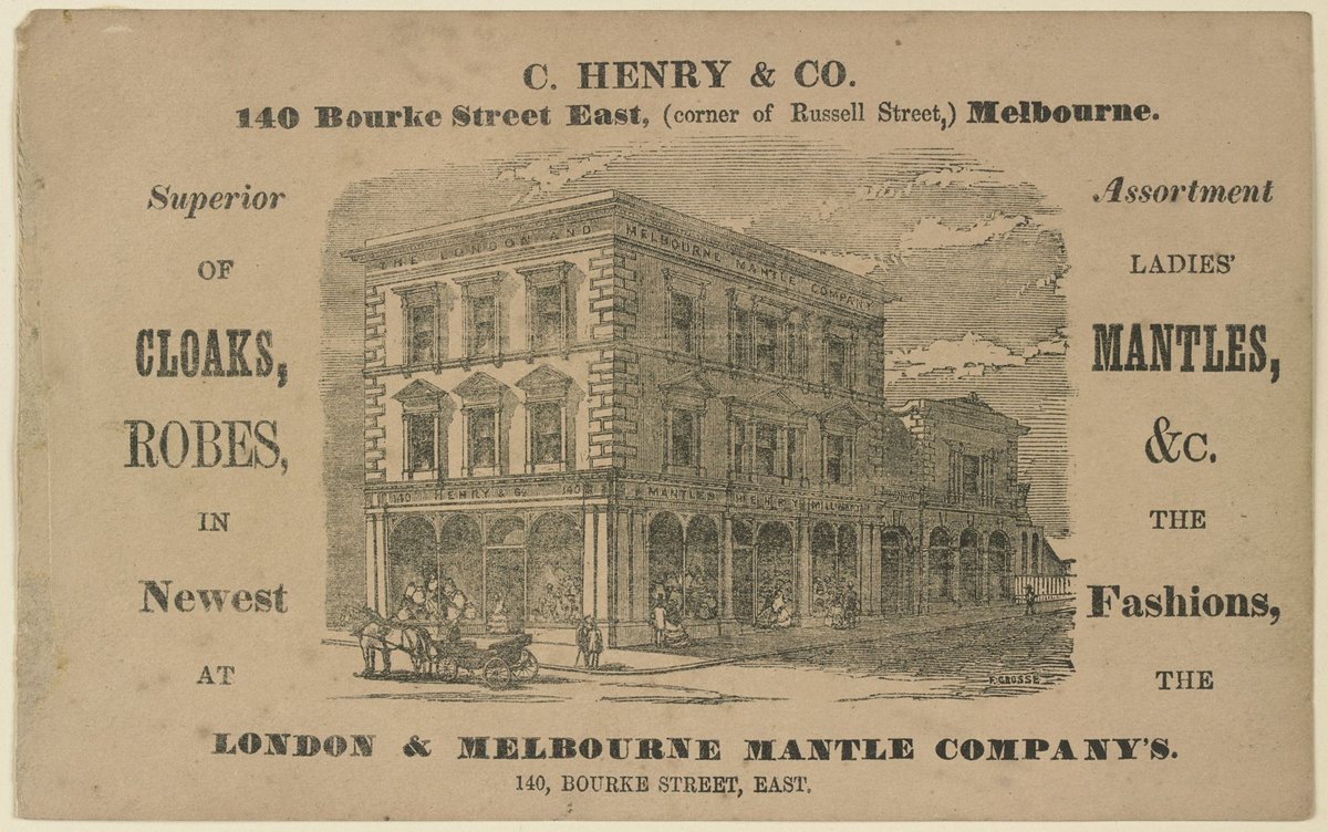 C. Henry & Co., 140 Bourke Street East (corner of Russell Street,) Melbourne. J. and J. Bennett, 25 Bourke Street East, (opposite the Bull and Mouth) Melbourne, Melbourne City (1851–85)