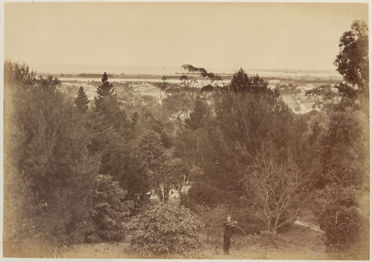 Panoramic view from the garden of Fairlie House, Anderson Street, South Yarra to South Melbourne and Port Phillip Bay (1882)