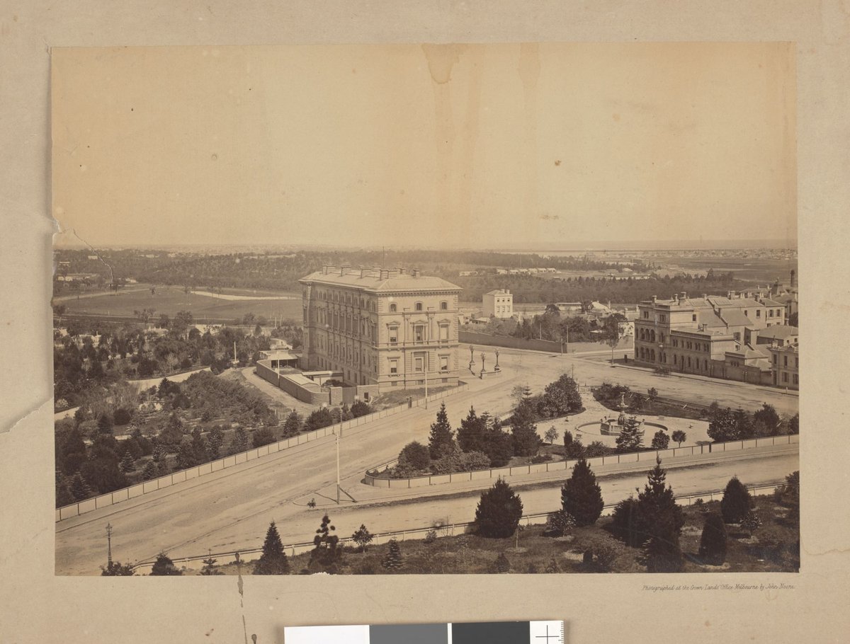 The Treasury building, looking south west to the top of Collins Street, Melbourne City (c. 1869)