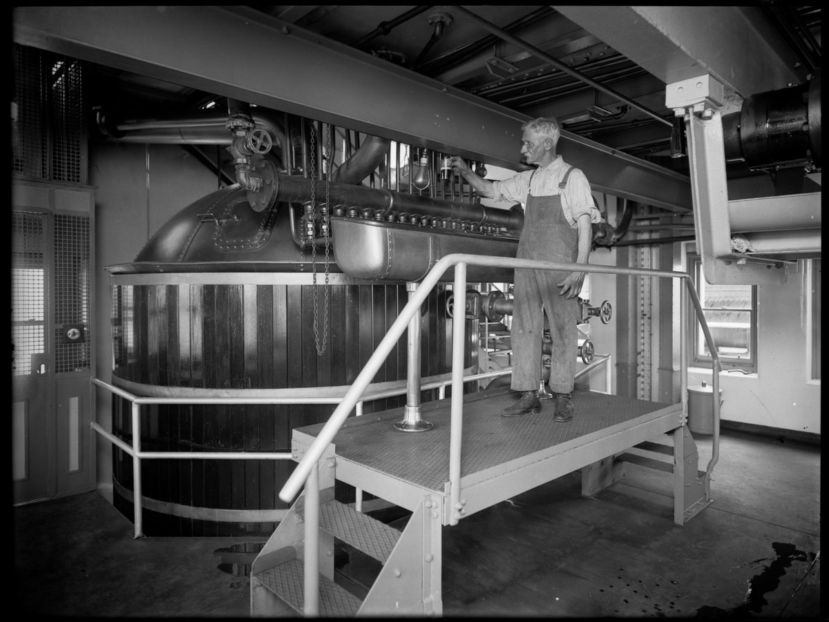 Interior of the Carlton Brewery showing wort production (1938–39)