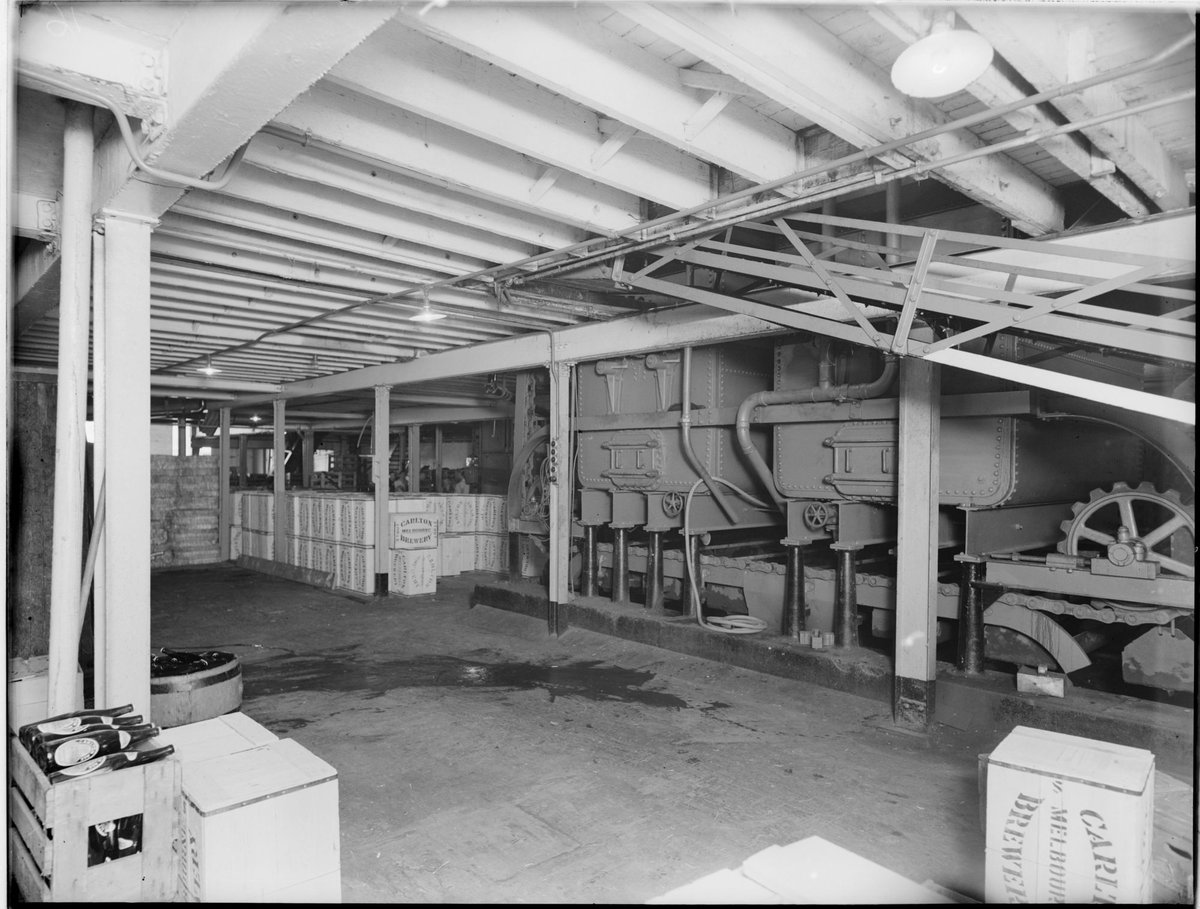 Carlton Brewery. Bottling department on the ground floor, [viewed] from [the] main office (1938)