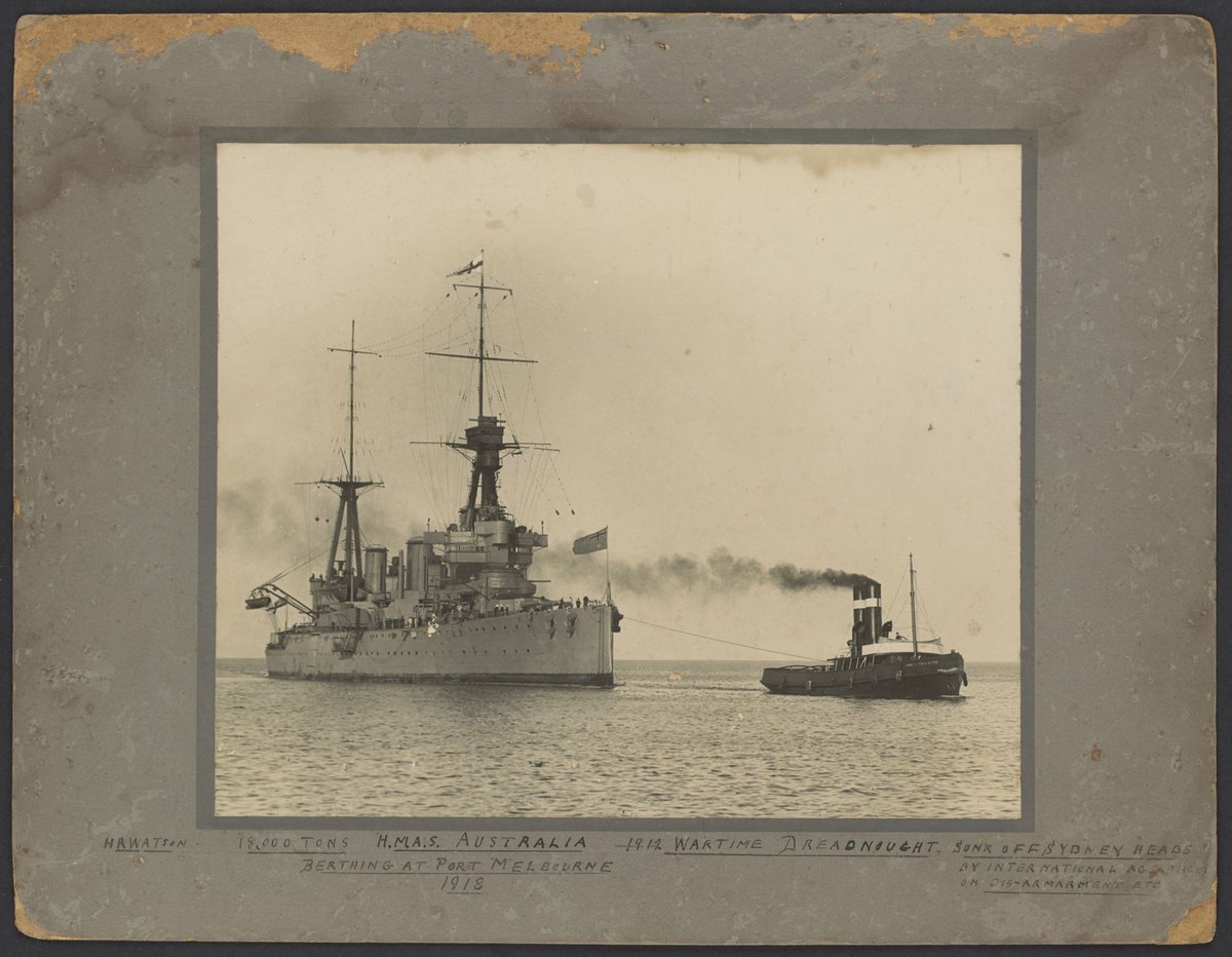 H.M.A.S. Australia berthing at Port Melbourne, 1918