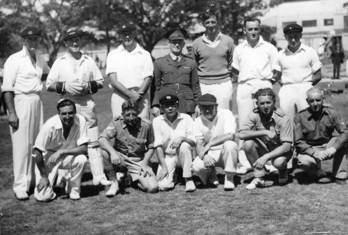 Training Depot cricket team played Ordnance at St. K. [i.e. St. Kilda] Lt. A. E. Clarke, centre, Amenities Officer, St Kilda (1939–45)