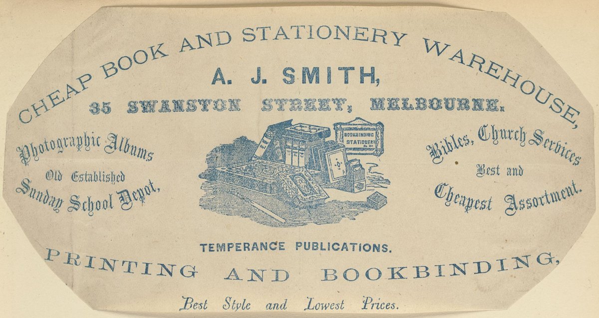 Cheap book and stationery warehouse, A. J. Smith, 35 Swanston Street, Melbourne, Melbourne City (1851–85)