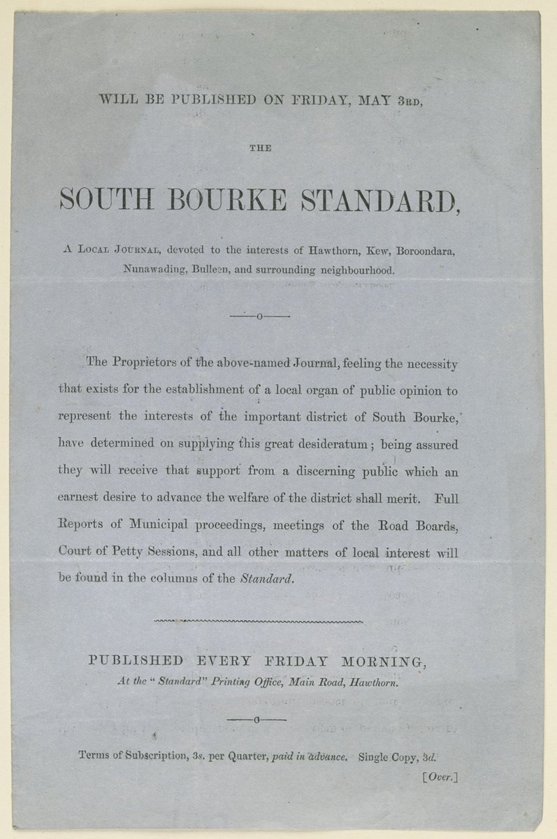 Will be published on Friday, May 3rd, the South Bourke Standard, Hawthorn (1861)