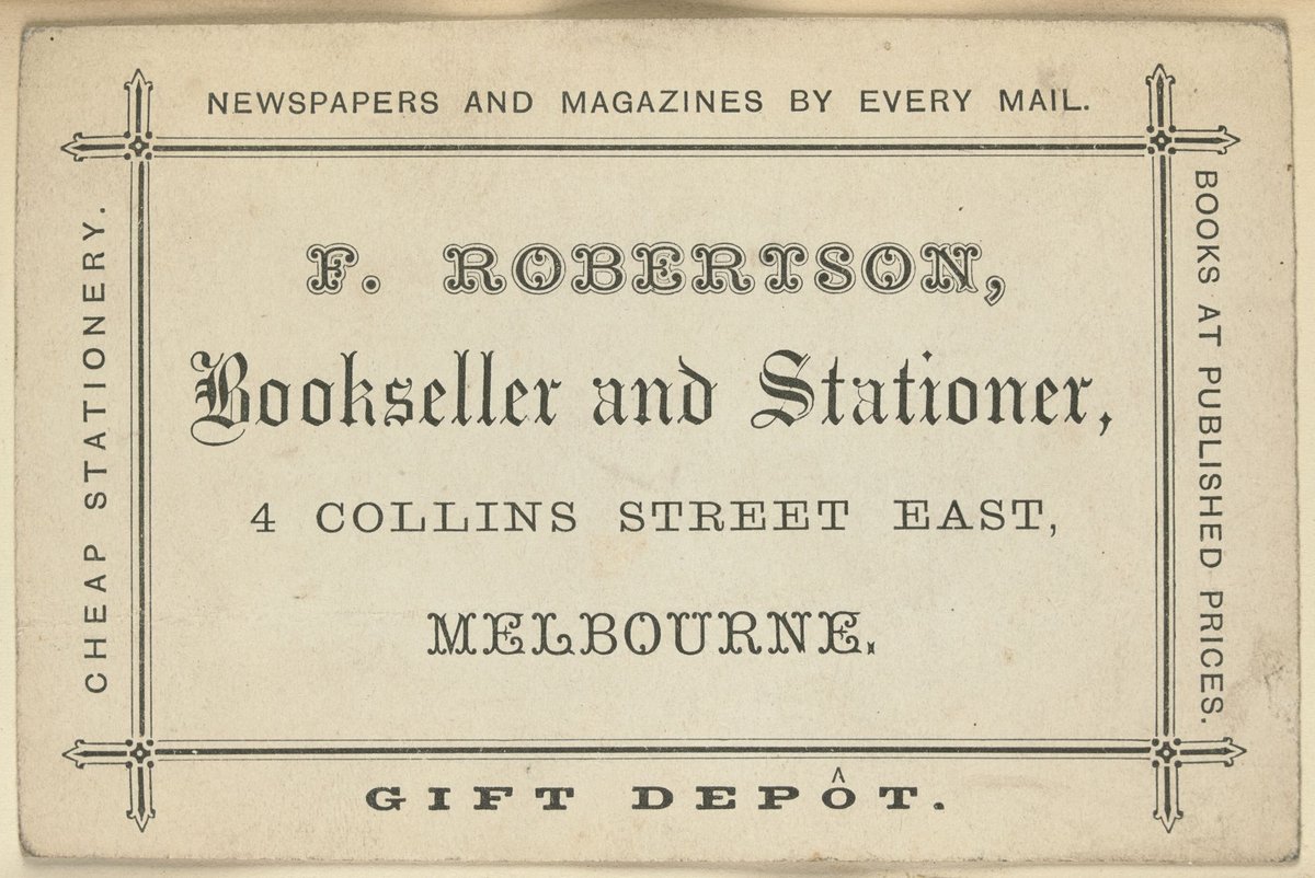 F. Robertson, bookseller and stationer, 4 Collins Street East, Melbourne, Melbourne City (1851–85)