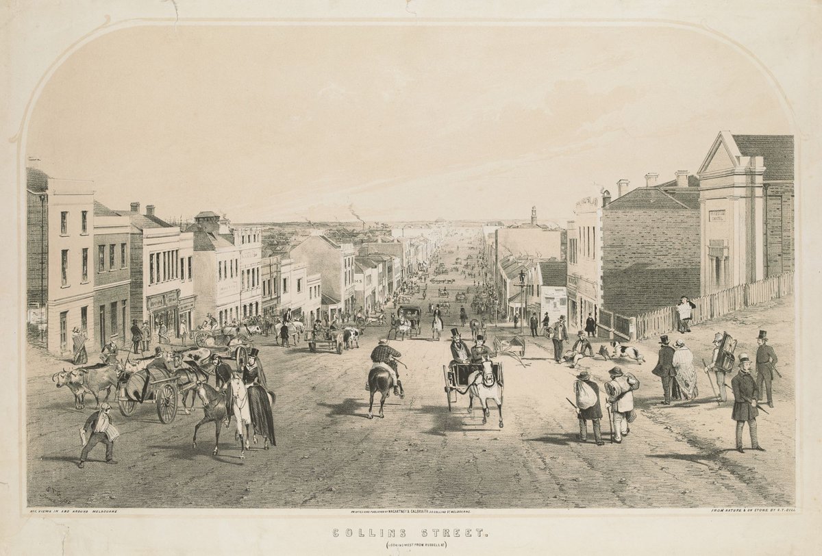 Collins Street (Looking West from Russell St.), Melbourne City (1853)