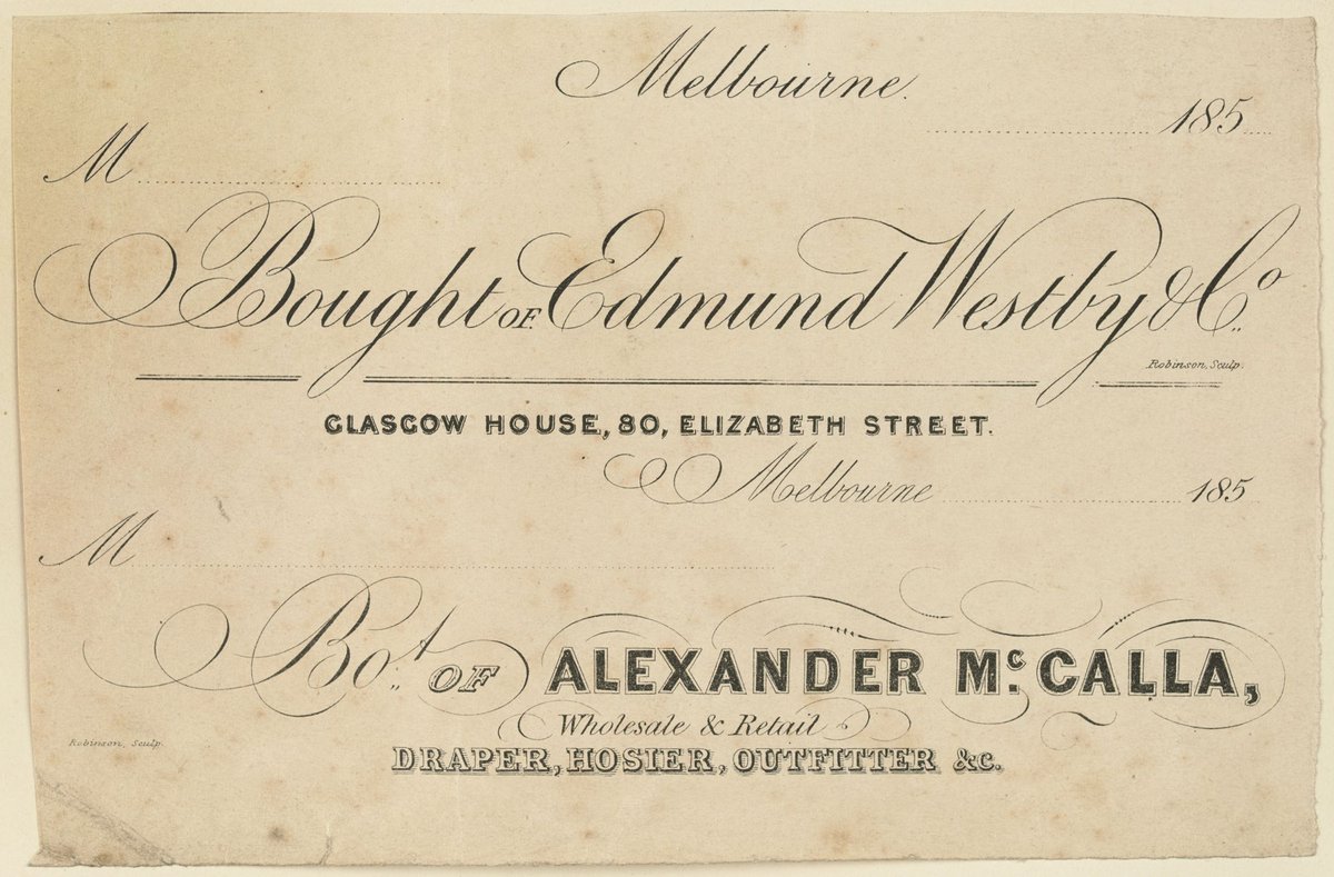 Blank invoices, Melbourne, bought of Edmund Westby and Company and bought of Alexander McCalla, Melbourne City (1850s)