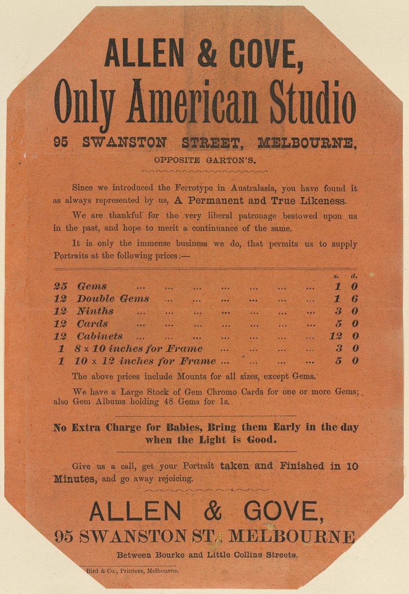 Allen & Gove, only American Studio, 95 Swanston Street, Melbourne, opposite Garton's, Melbourne City (1851–85)
