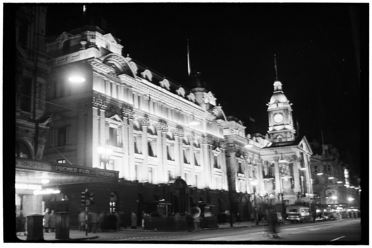 Melbourne streets illuminated for the 1954 Royal Visit
