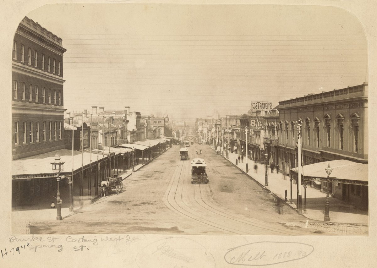 Bourke St, looking west from Spring St, Melbourne City (1888–90)