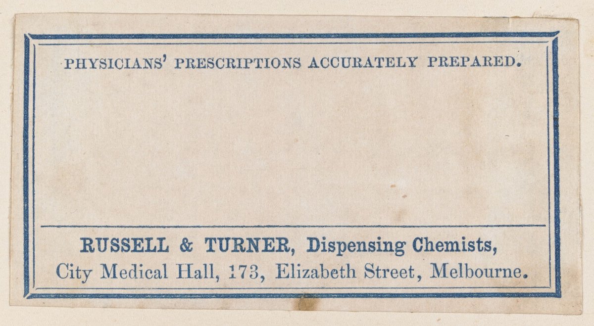 Russell & Turner, dispensing chemists, City Medical Hall, 173 Elizabeth Street, Melbourne, Melbourne City (1851–85)