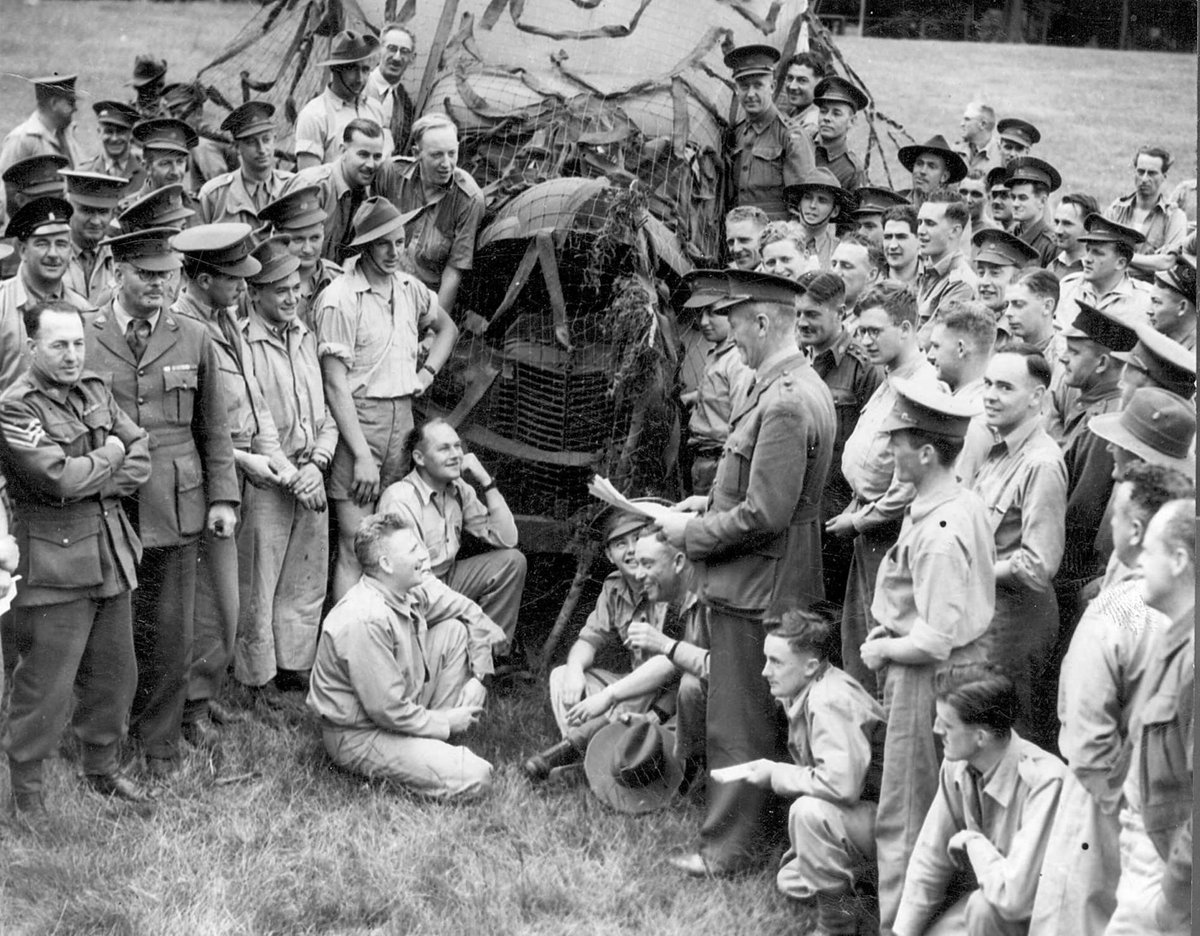 Lt. J. Little addressing the A.A.S.C. on camouflage army trucks during a 3 day [illegible] at Eltham (c. 1940)