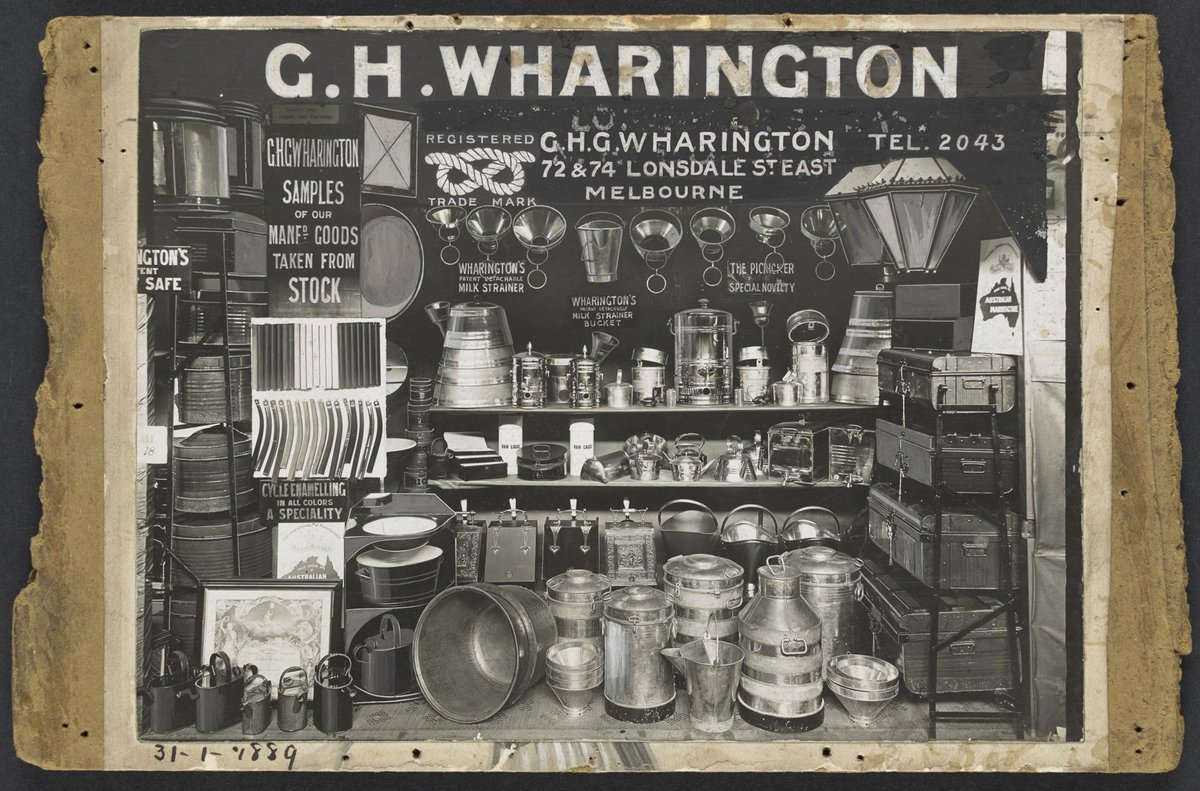 Display of goods manufactured by G.H.G. Wharington Tinsmith and Japanning Works, Lonsdale Street, Melbourne, Melbourne City (1889)
