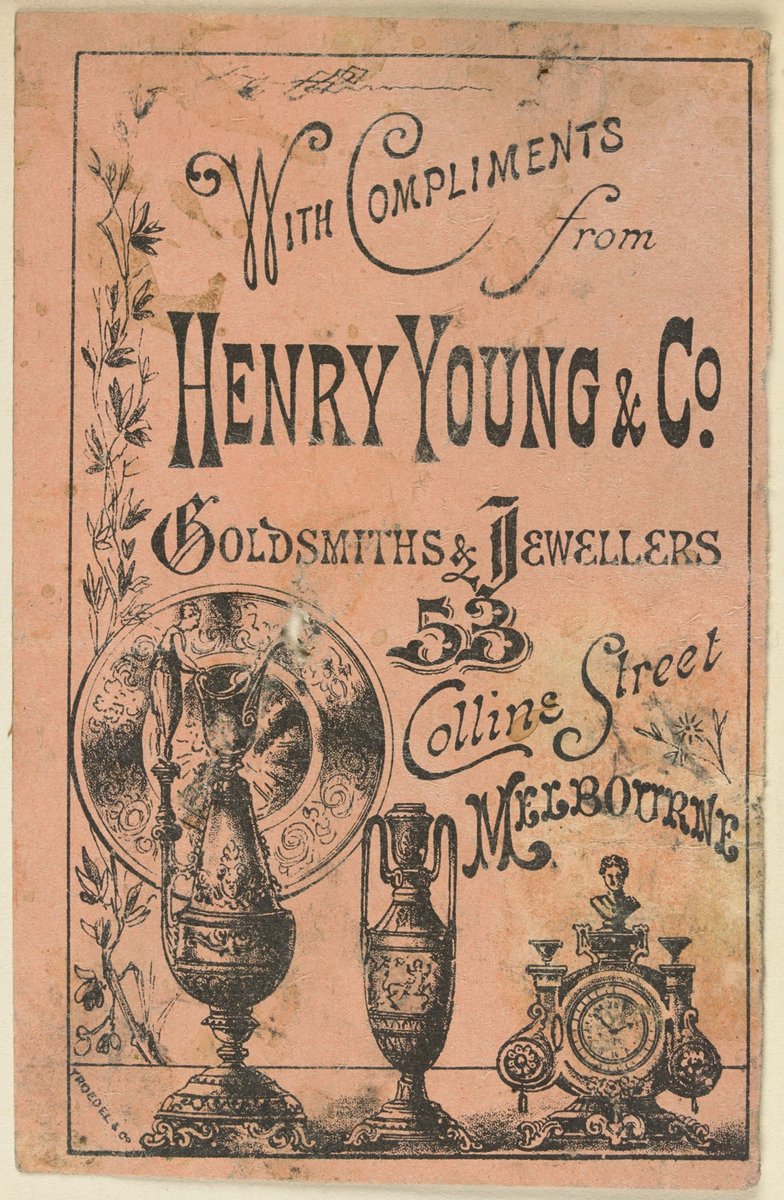 With compliments from Henry Young & Co., goldsmiths & jewellers, 53 Collins Street, Melbourne, Melbourne City (1851–80)