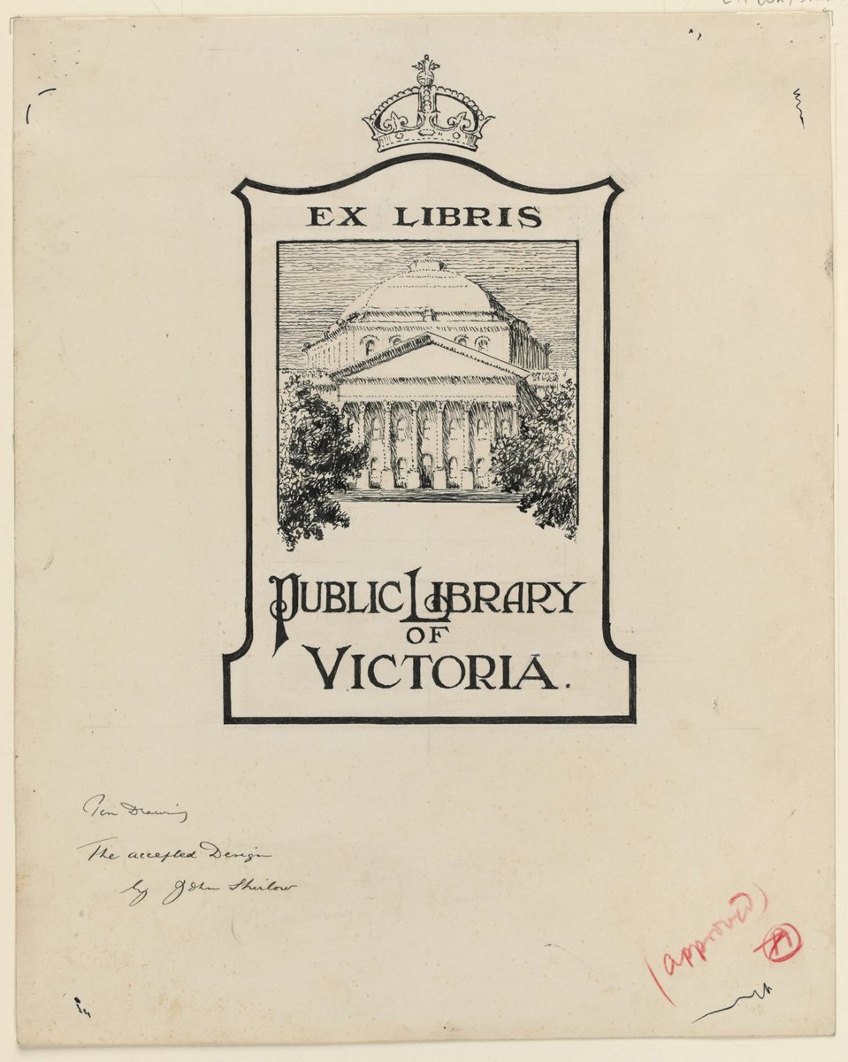 Bookplates for Melbourne Public Library designed and drawn by John Shirlow, Melbourne City (1935)