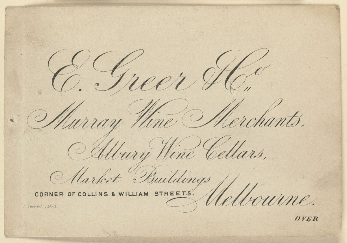 E. Greer & Co., Murray wine merchants, Albury winer cellars, Market Buildings, corner of Collins & William Streets, Melbourne, Melbourne City (1851–85)