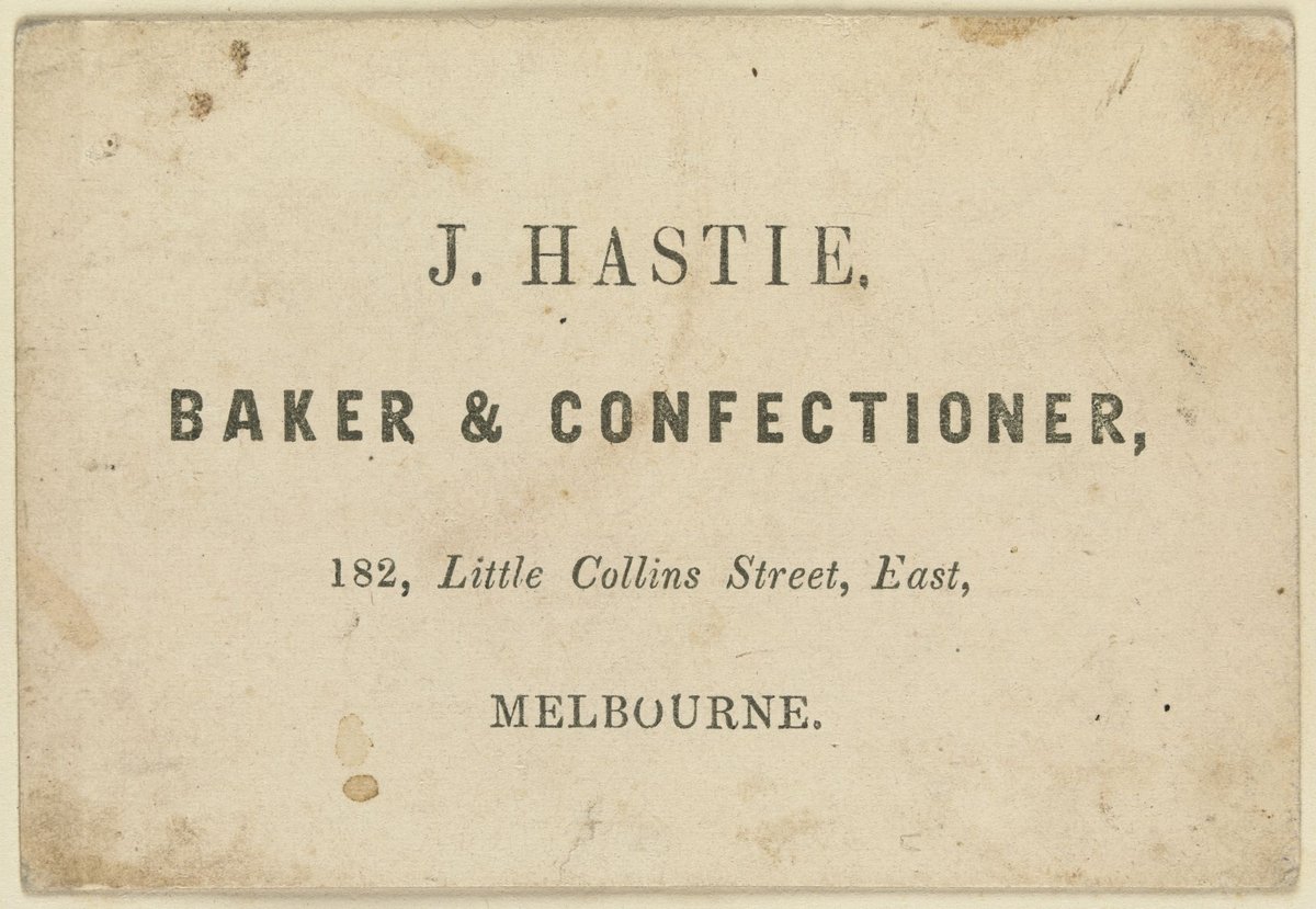 J. Hastie, baker & confectioner, 182 Little Collins Street East, Melbourne, Melbourne City (1851–85)