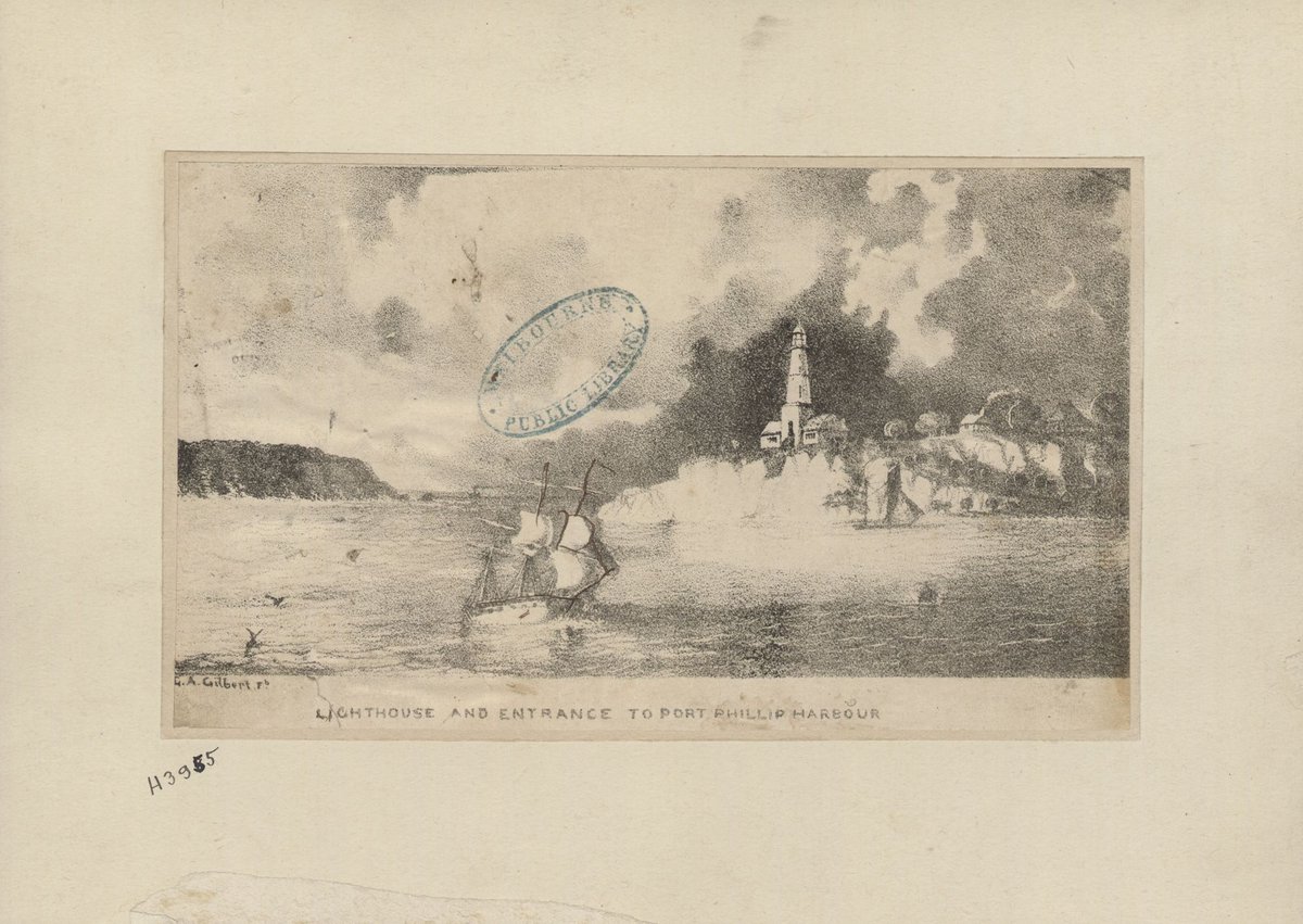 Lighthouse and entrance to Port Phillip Harbour, Port Phillip Bay (1843)