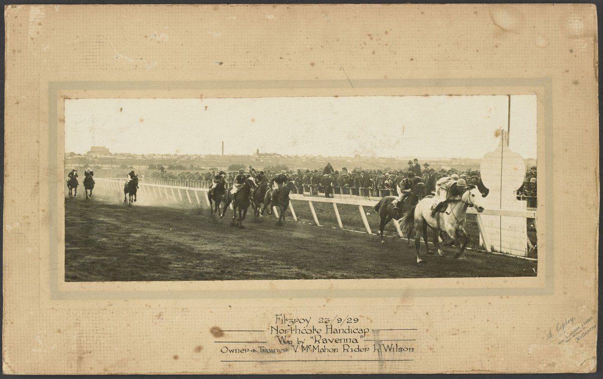 Fitzroy, 23/9/29, Northcote Handicap, Won by "Ravenna". Owner & Trainer V. McMahon. Rider R. Wilson (1929)