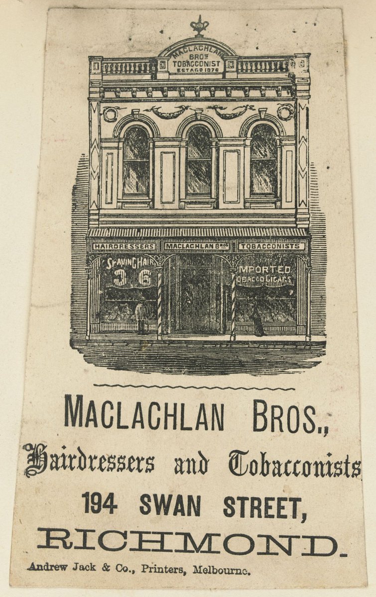 Maclachlan Bros., hairdressers and tobacconists, 194 Swan Street, Richmond (1851–85)