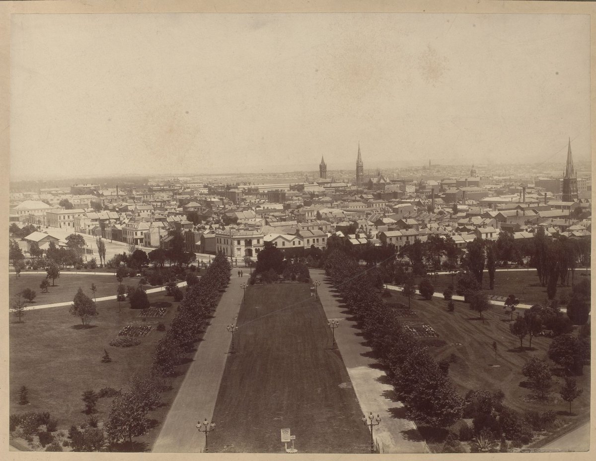 View of Melbourne (South West) from the terrace of the Exhibition Building, Carlton Gardens (1883)