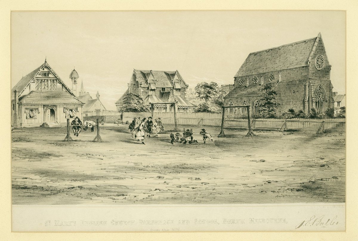 St. Mary's English church, parsonage and school, North Melbourne (c. 1862)