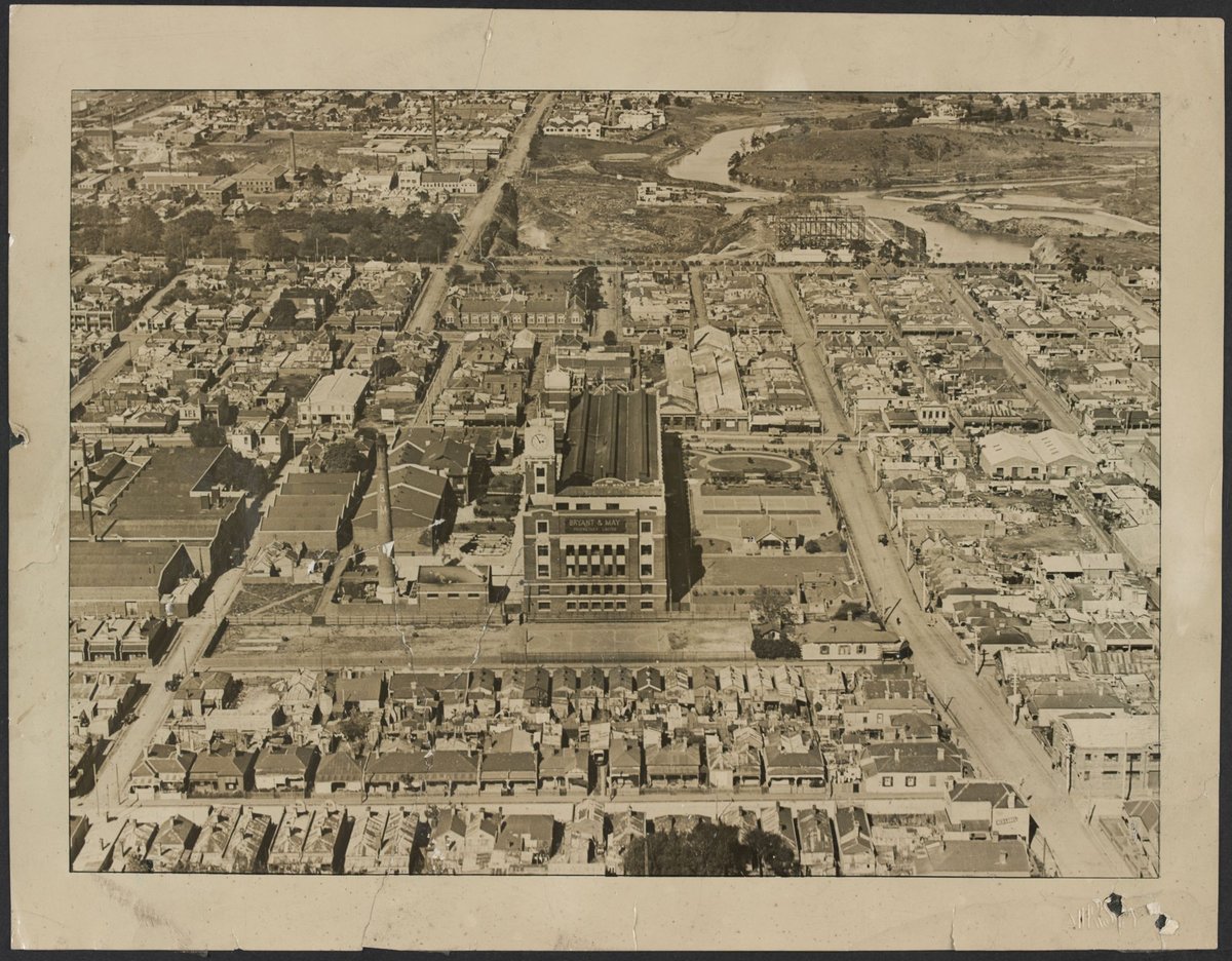 Aerial view showing Bryant & May factory in Richmond, Vic (1930–50)