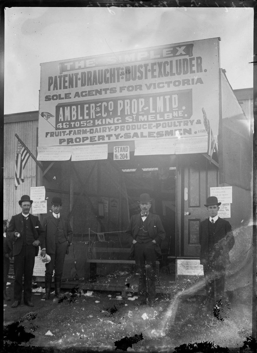 Ambler & Co, 46-52 King Street, stand at the Royal Melbourne Show. Shows patent draught and dust excluder 1906-7, Melbourne City (1890–1918)