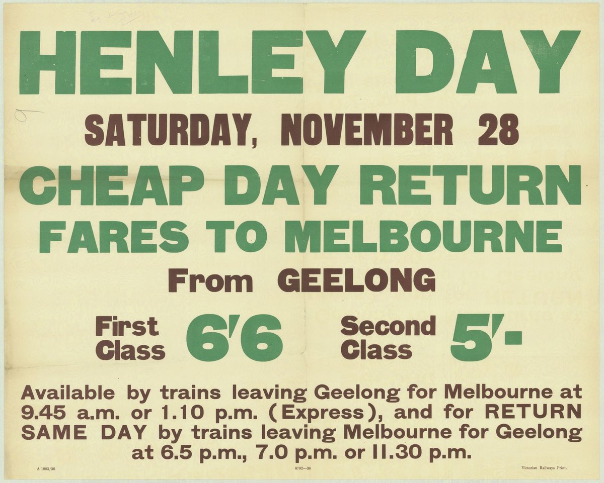 Henley Day - Saturday November 28 - cheap day return fares to Melbourne from Geelong (1935–42)