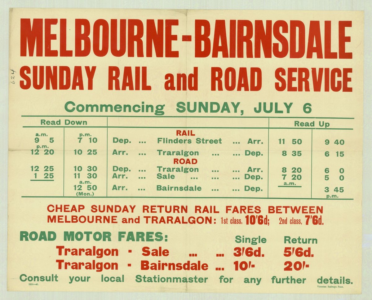 Melbourne-Bairnsdale Sunday rail and road service - commencing Sunday July 6 (1935–42)