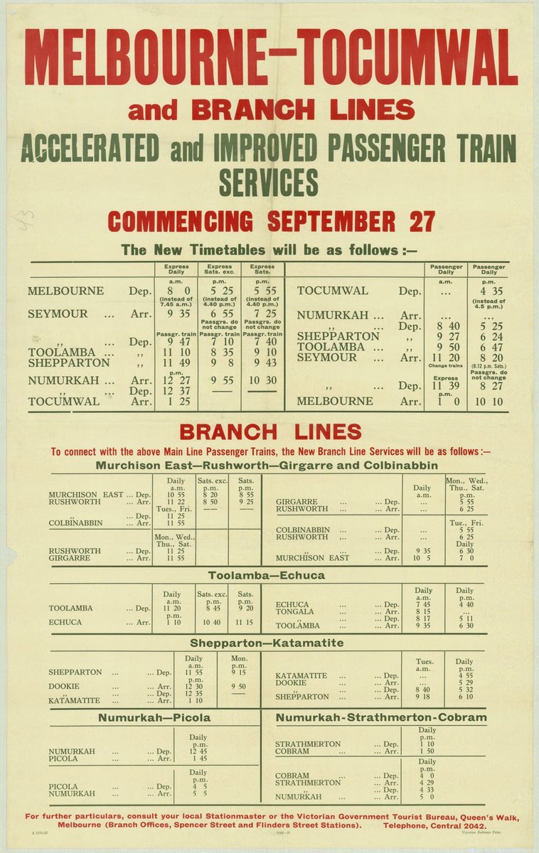 Melbourne-Tocumwal and branch lines - accelerated and improved passenger train services commencing September 27 (1935–42)