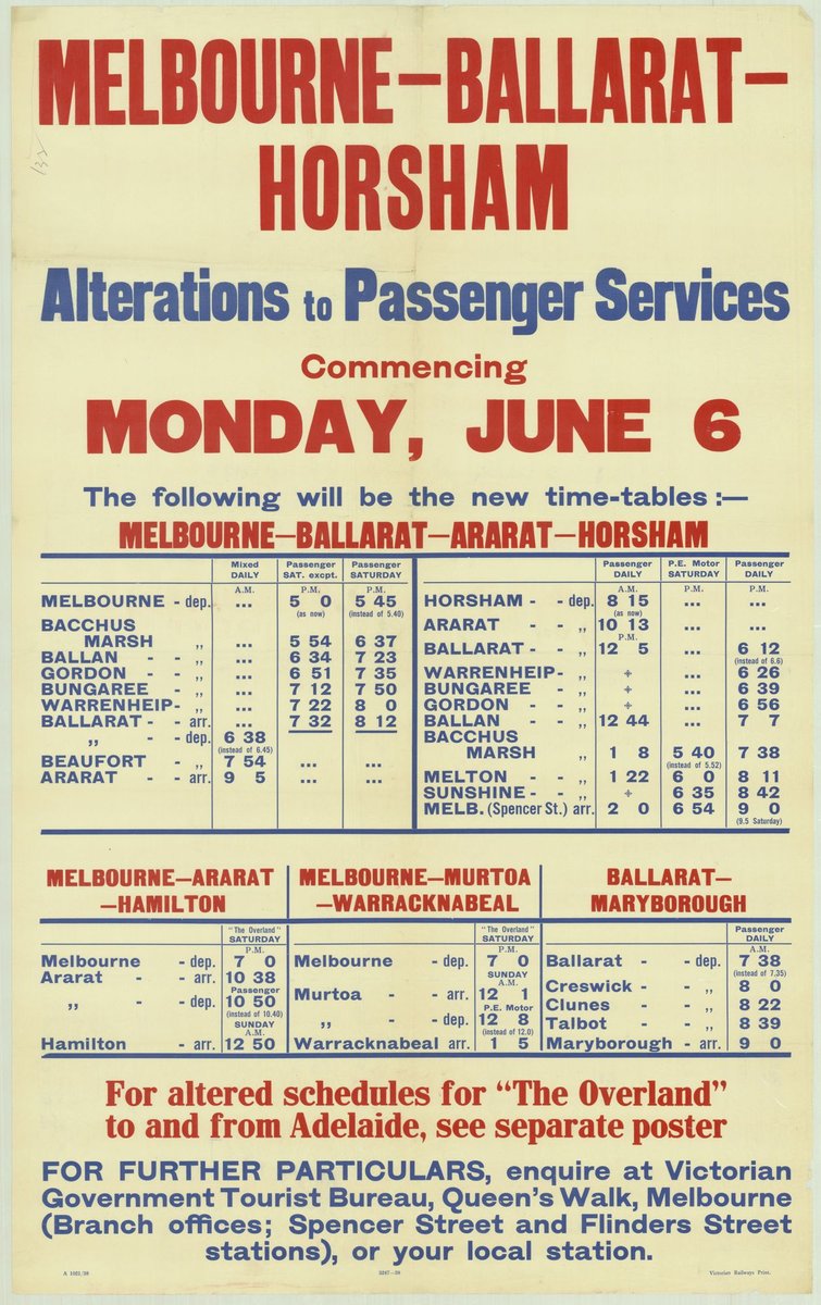 Melbourne-Ballarat-Horsham alterations to passenger services commencing Monday June 6 (1935–42)
