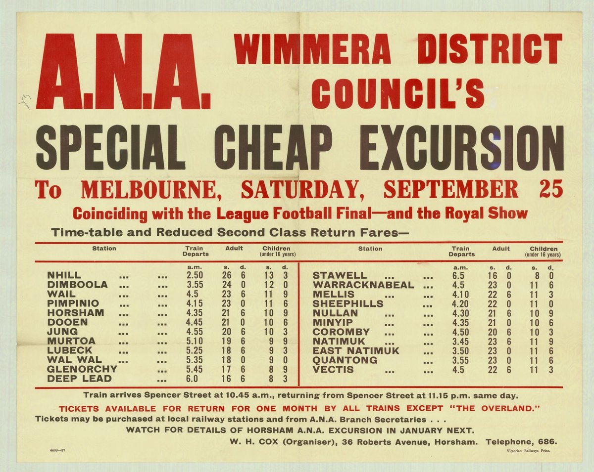A.N.A. Wimmera district council's special cheap excursion to Melbourne - Saturday September 25 (1935–42)