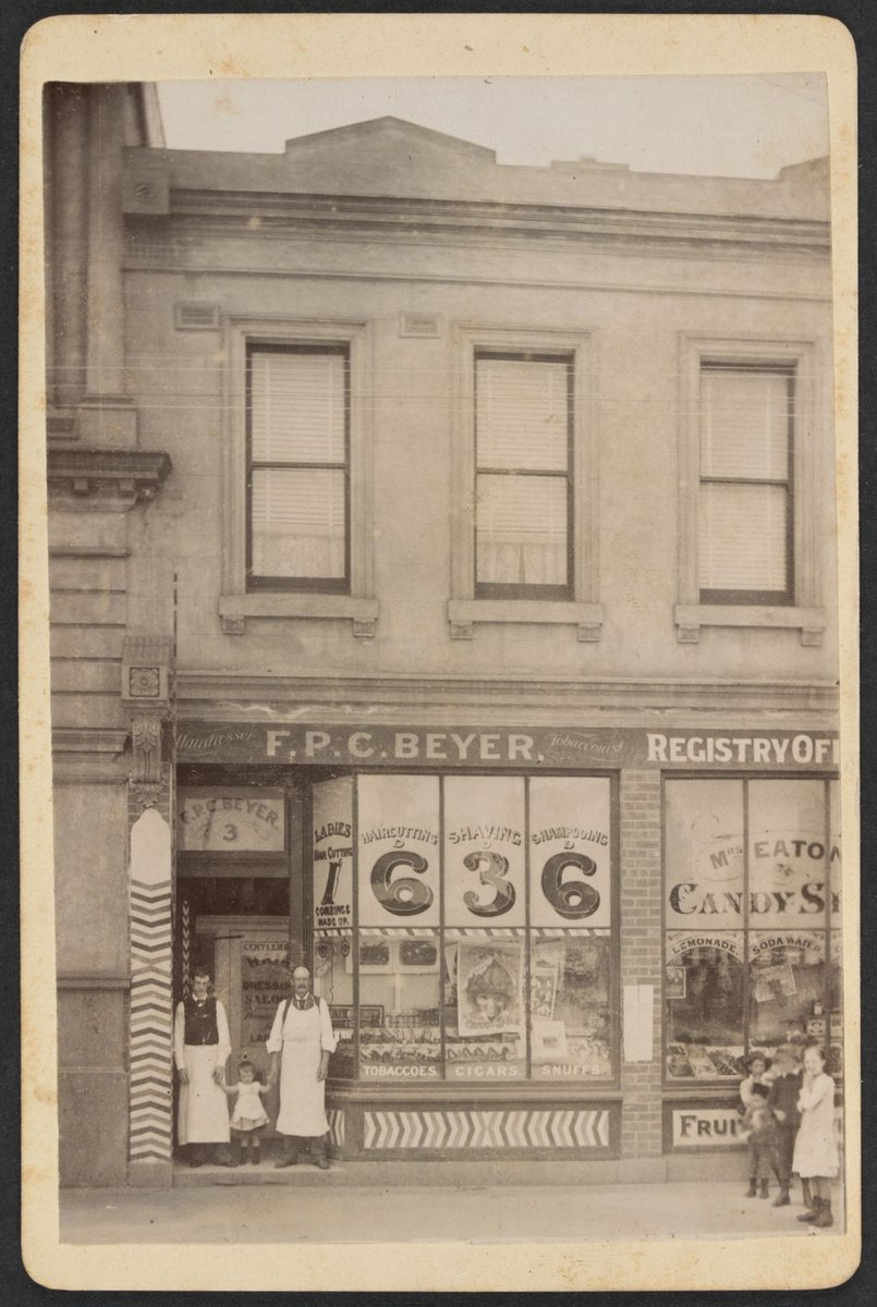 [F.P.C. Beyer's hairdressing saloon, 3 Simpson's Road, Collingwood, now 233 Victoria Street, Abbotsford] (c. 1884)