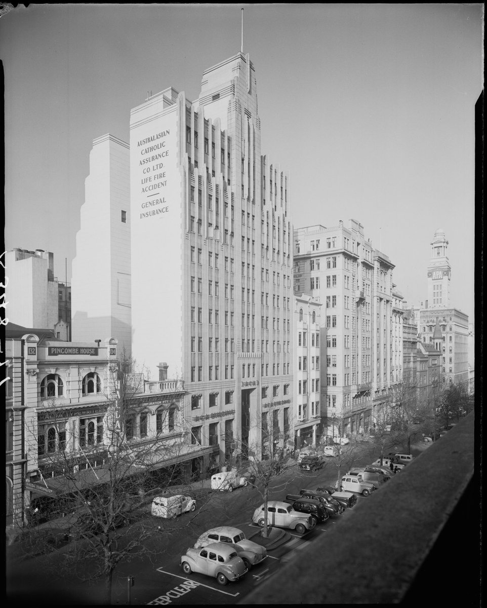 ACA (Australasian Catholic Assurance) Co. building, 118-26 Queen St., Melbourne, designed by Hennessy, Hennessy & Co, Melbourne City (c. 1950)