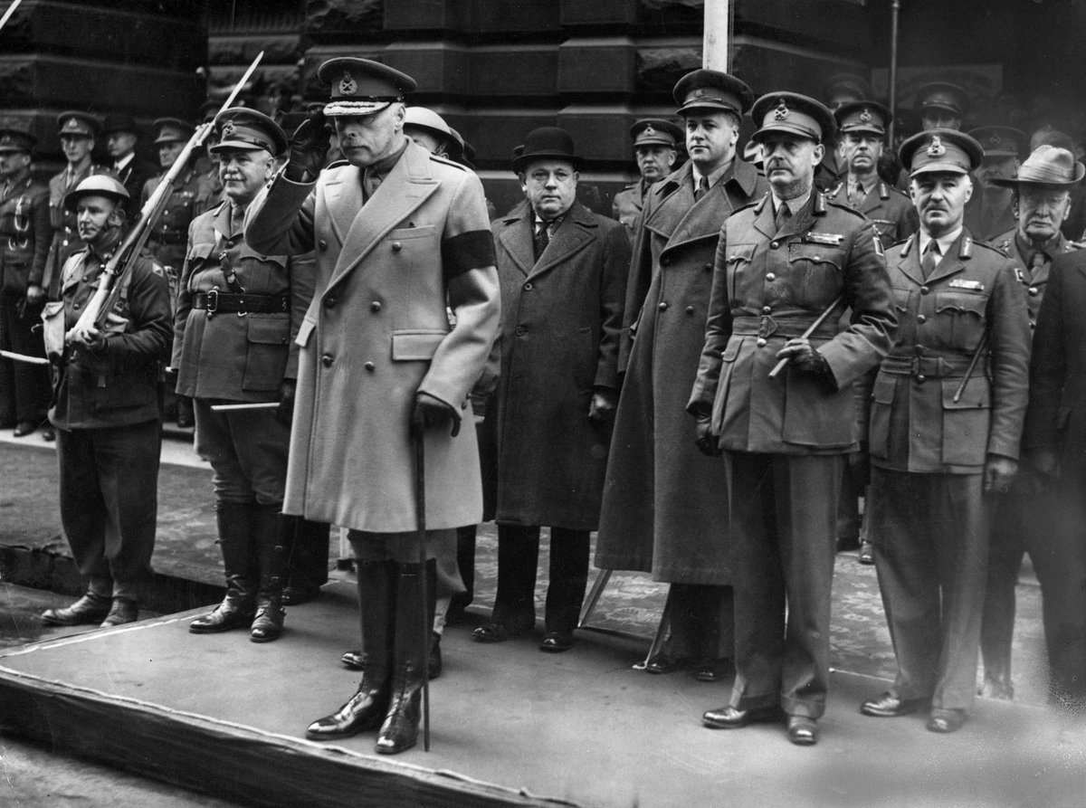 Governor taking the salute in front of the Melbourne Town Hall, Melbourne City (c. 1942)