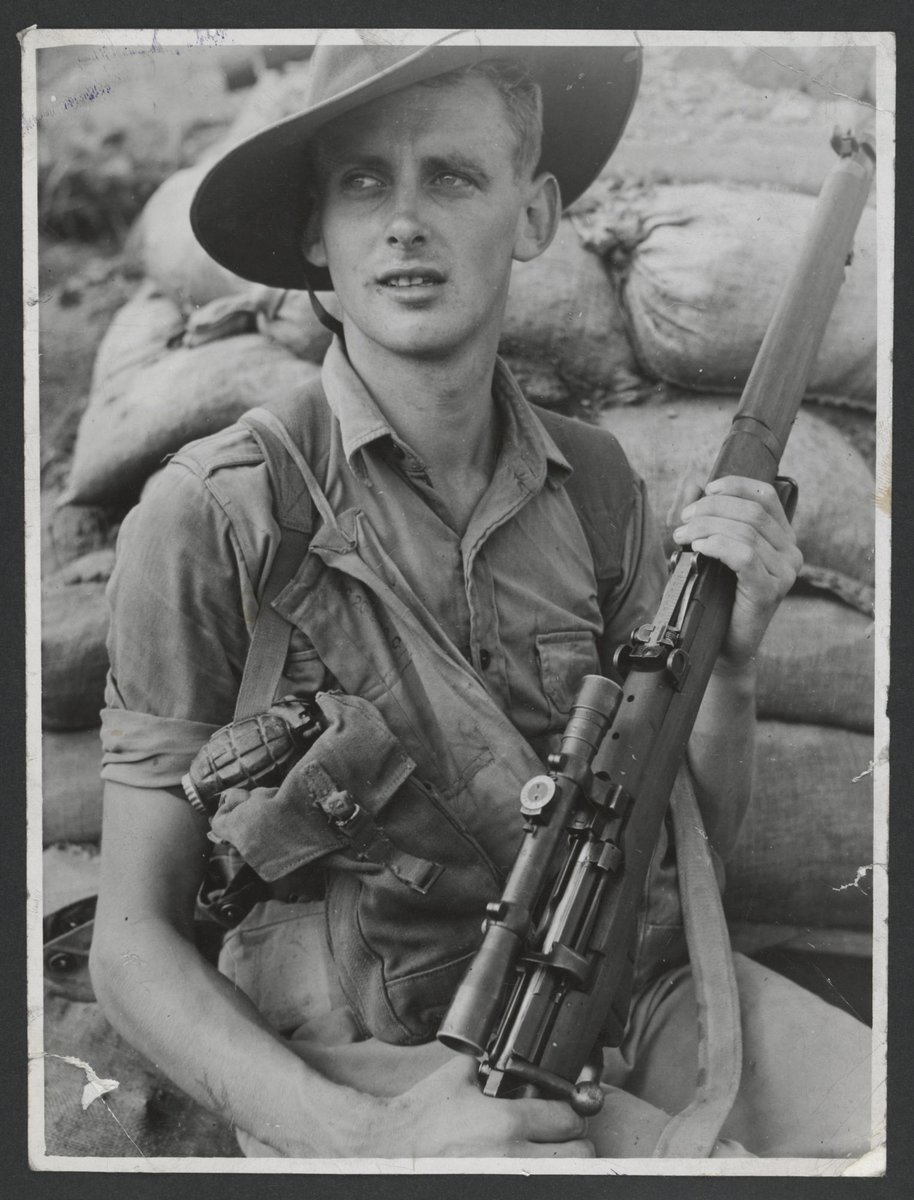 Sniper Peter Ennis, [of] Footscray [Vic.], C. Company, First Battalion, is ready for patrol (c. 1952)