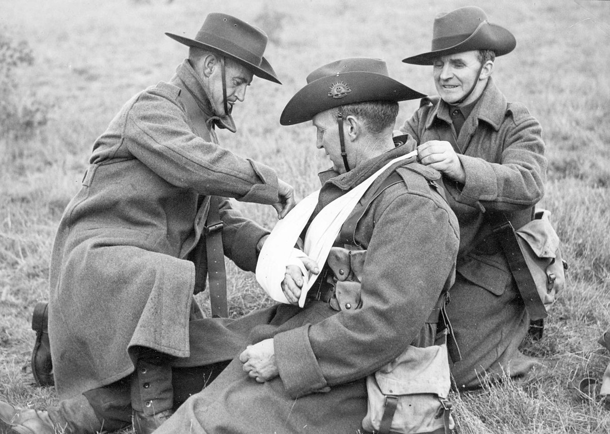 A.M.C. bandaging a "casualty", Braybrook (c. 1942)