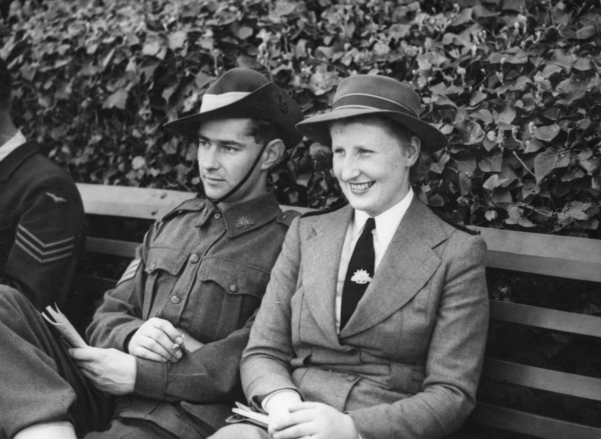 Caulfield Guineas Day St. H. B. Rucker (A.I.F.) and his wife Sister Gwenda Rucker (c. 1943)
