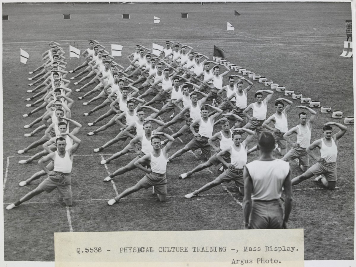The Army maintains a special school at Frankston ... More than 700 qualified P.T. i.e. physical training instructors have been trained for the A.I.F. and home defence forces (c. 1941)