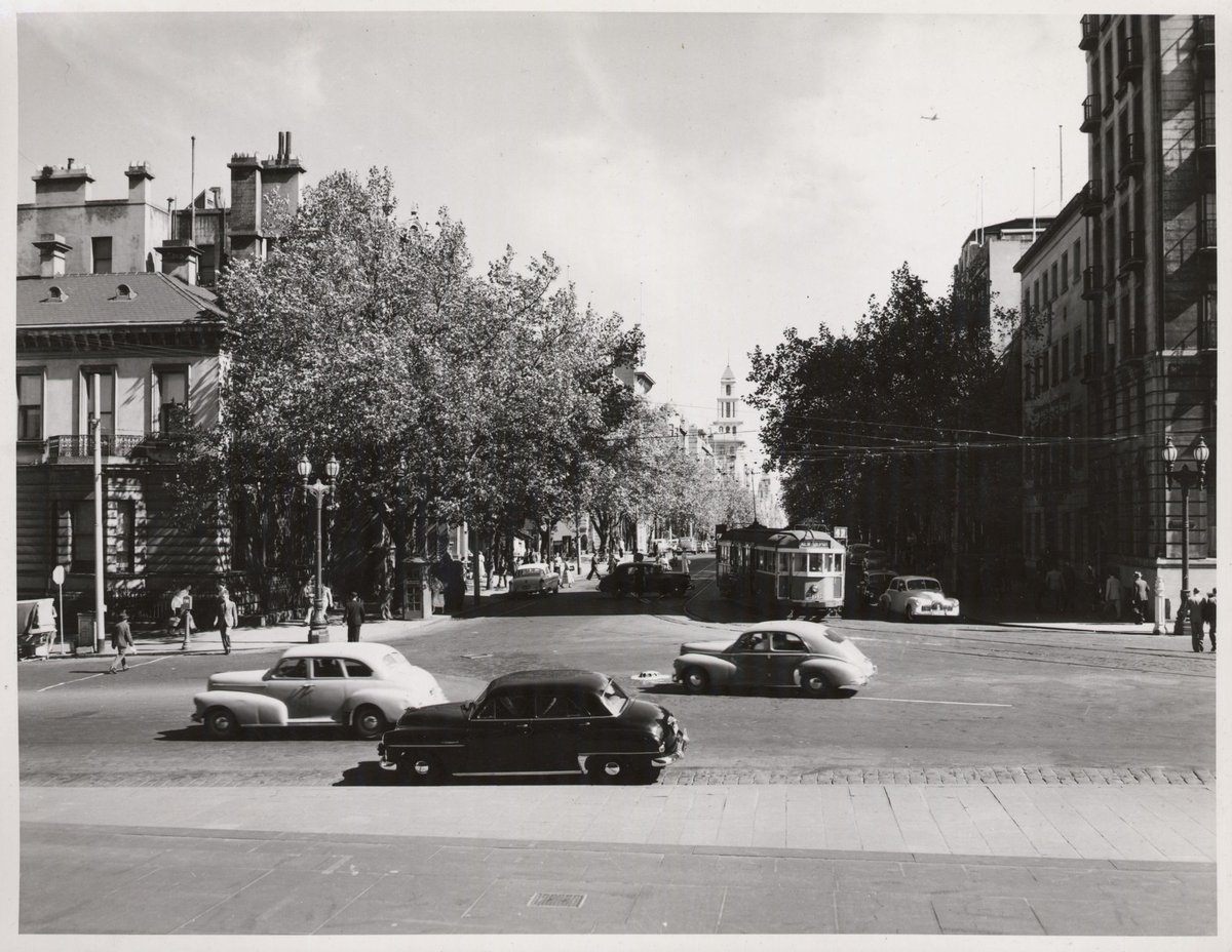 Collins Street from steps of Old Treasury building, Melbourne City (1945–54)