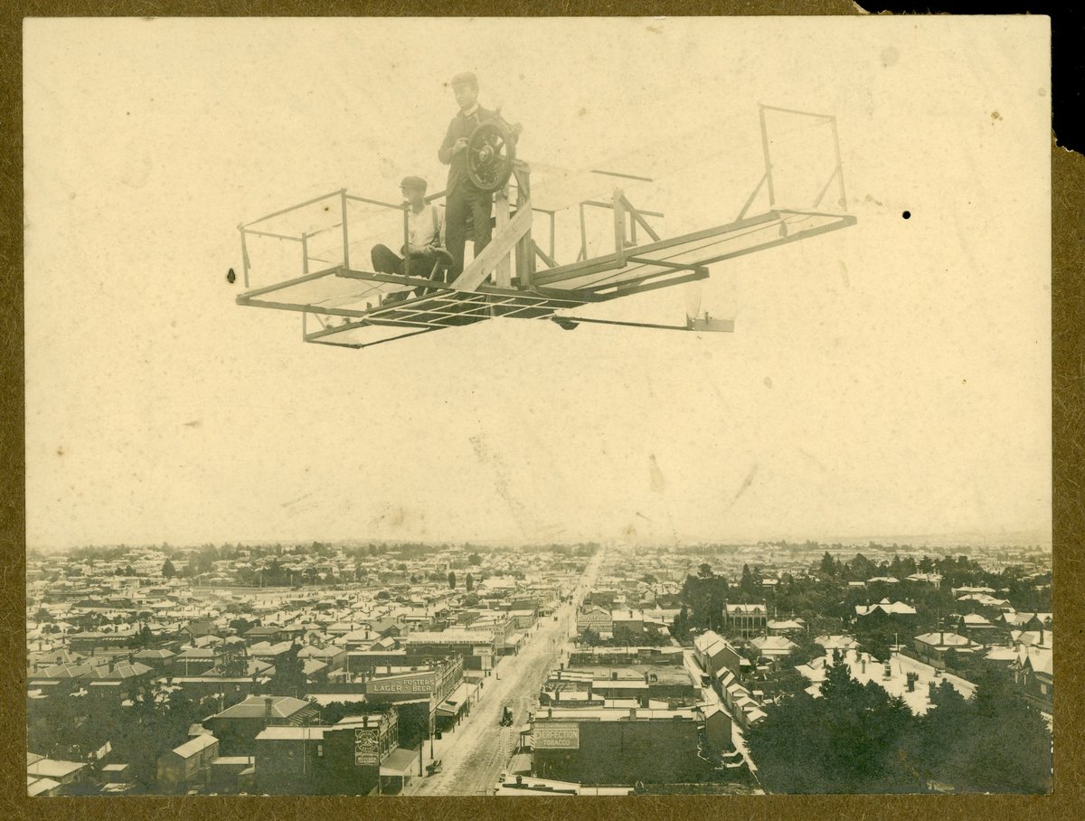 Flying machine over High Street, Armadale (c. 1900)